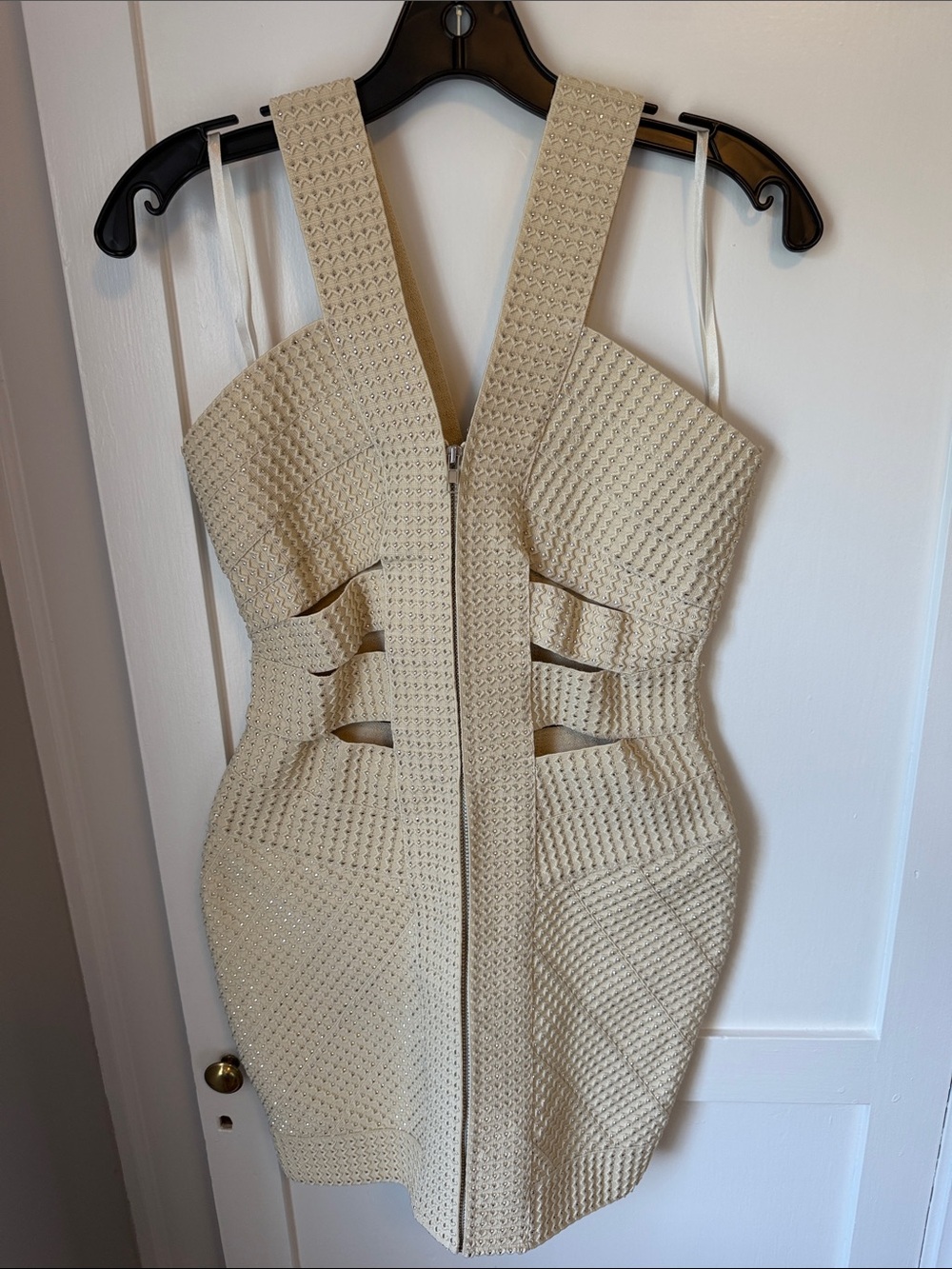 WOW couture Cream Textured Cutout Mini Dress